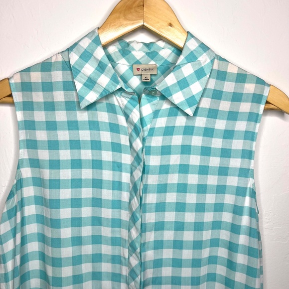 Cremieux Women's Button Down Plaid Summer Top, Teal and White, XS - Picture 3 of 9